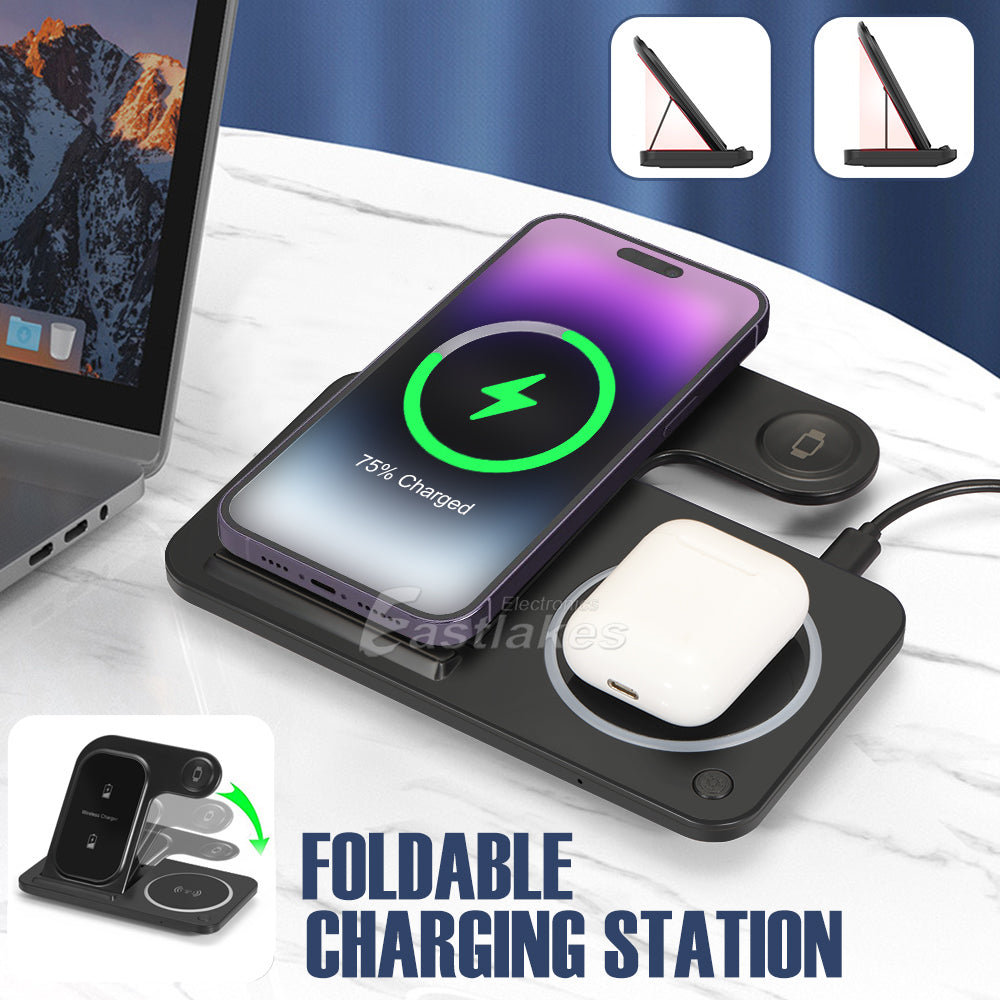 Wireless Charger 15W Qi Fast Charging Dock for Apple Watch iPhone AirPods